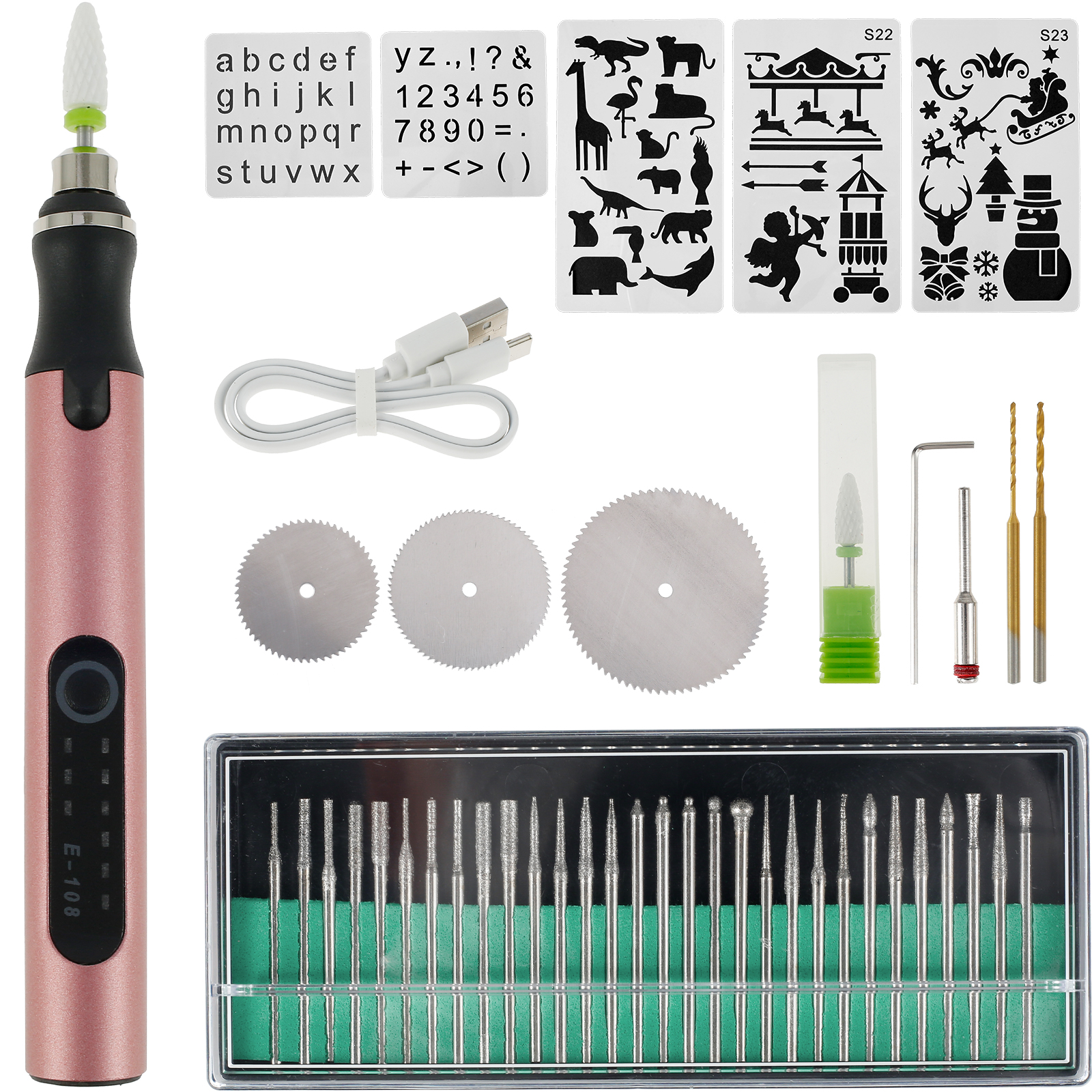 Electric Engraving Pen with 36 Bits USB Rechargeable Engraver Pen Kit  5000-18000r/min Cordless Nail Drill Machine Low Noise Engraving Pen Tool  with Power-Off Protection Portable for Wood Metal Stone 